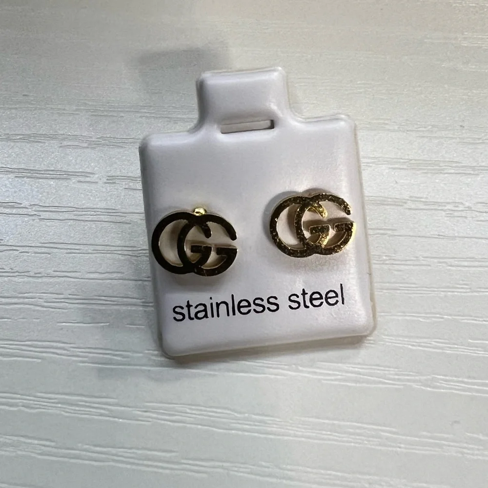 Gold GG Inspired Stainless Steel Earrings - Picture 2 of 4